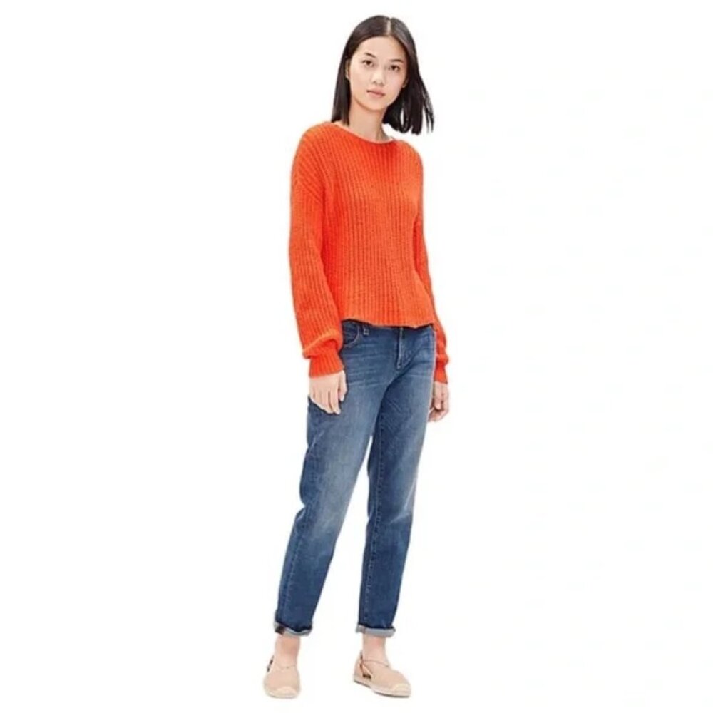 Eileen Fisher Red Orange Crop Lory Cable Knit Shaker Sweater Pullover in size PP